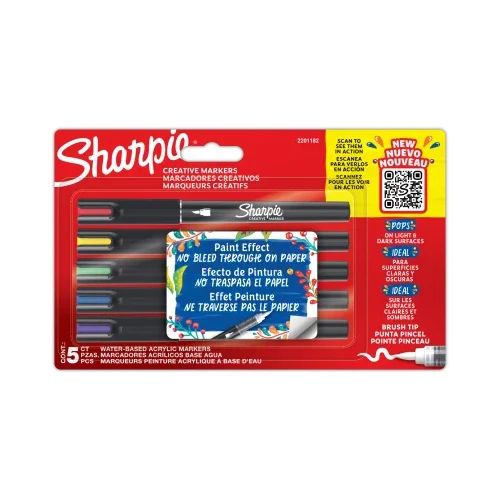 Комплект маркери Sharpie Acrylic Brush, 5 цвята, блистера
