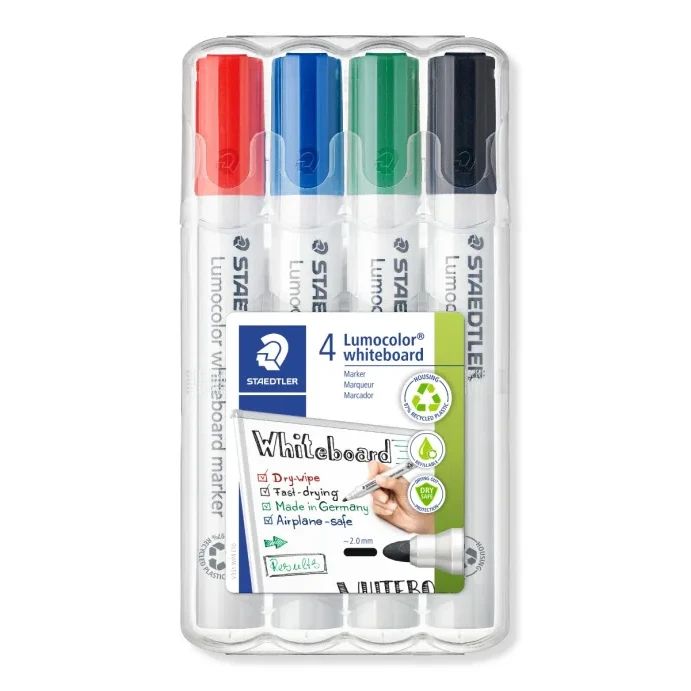 Комплект Маркери Staedtler Lumocolor 351 за бяла дъска, обли, 4 цвята