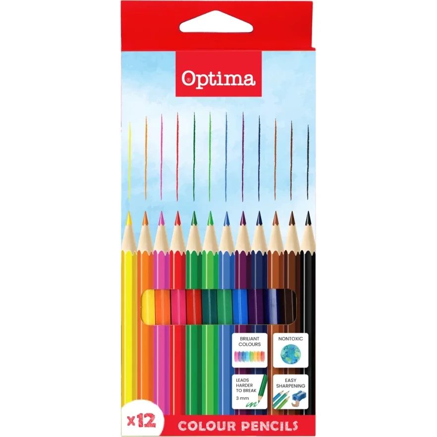 Цветни моливи Optima, 12 цвята