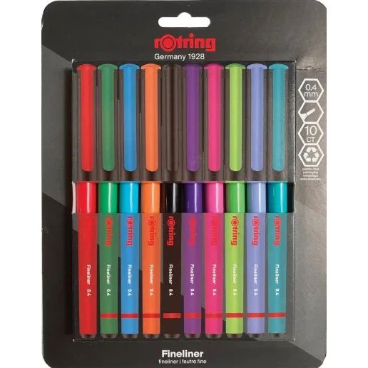 Тънкописци Rotring, 0.4 mm, 10 цвята