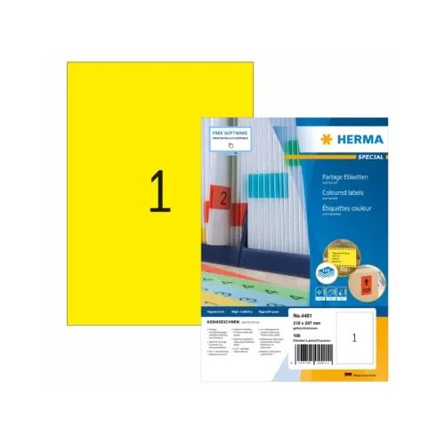 Етикети Herma Superprint 297х210mm,100 листа,100 броя,жълт
