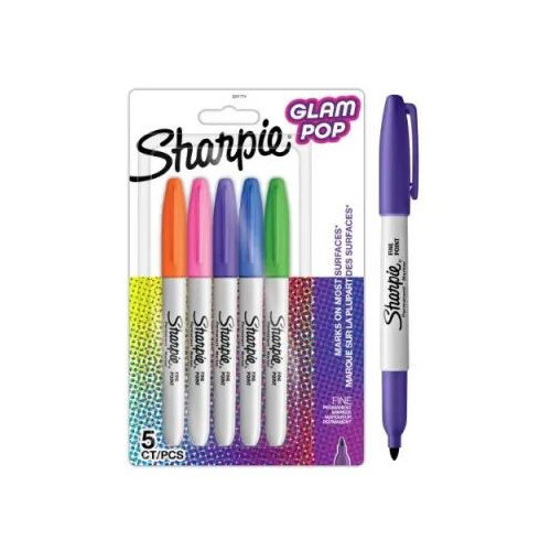 Комплект перманентни маркери Sharpie Glam Pop, F, 5 цвята