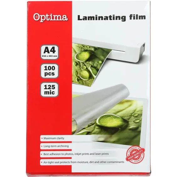 Фолио за ламиниране Optima А4, 125my, опаковка 100