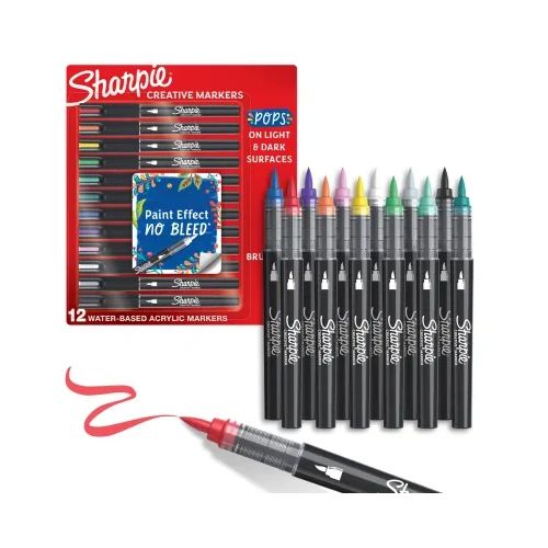 Комплект маркери Sharpie Acrylic Brush, 12 цвята, блистер
