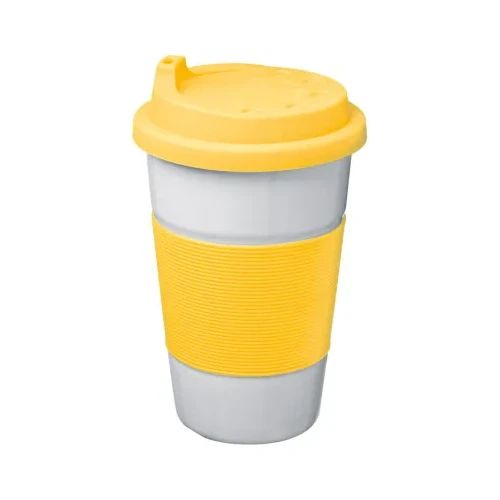 Порцеланова чаша със силиконов капак, 300ml, жълта