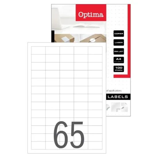 Етикети Optima, 38х21.2mm, 100 листа (6500бр)
