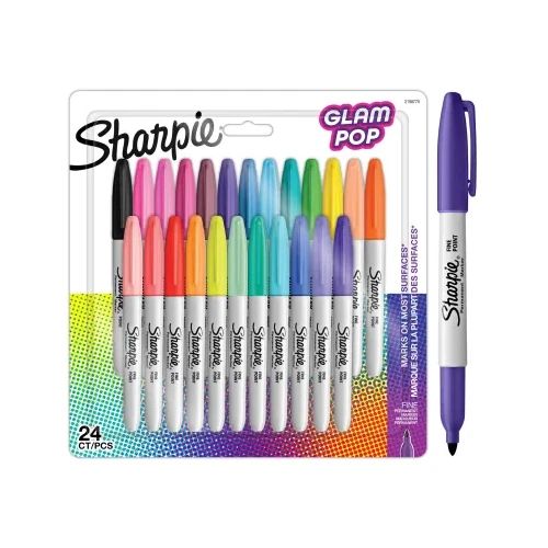 Комплект перманентни маркери Sharpie Glam Pop, F, 24 цвята