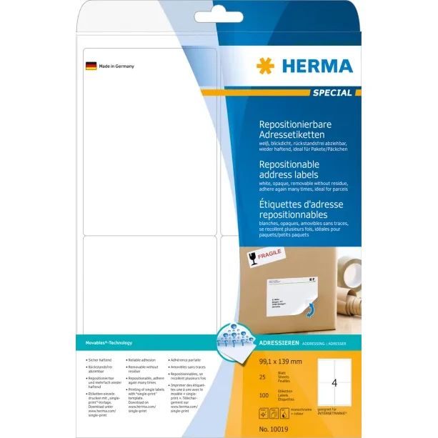 Етикети Herma Removable, 99.1x139cm, 25л, 100 бр