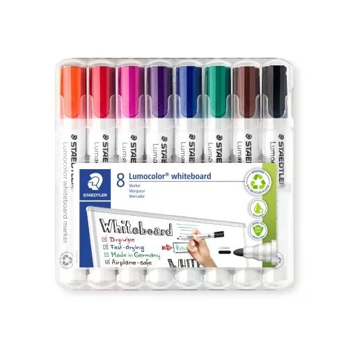 Комплект Маркери Staedtler Lumocolor 351 за бяла дъска, обли, 8 цвята