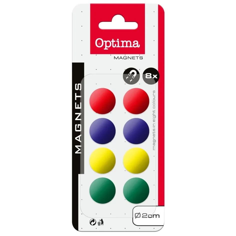 Магнити за бяла дъска Optima, 20mm, опаковка 8