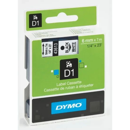 Етикети Dymo D1 Standard, 6mmх7m,чер текст/бял фон