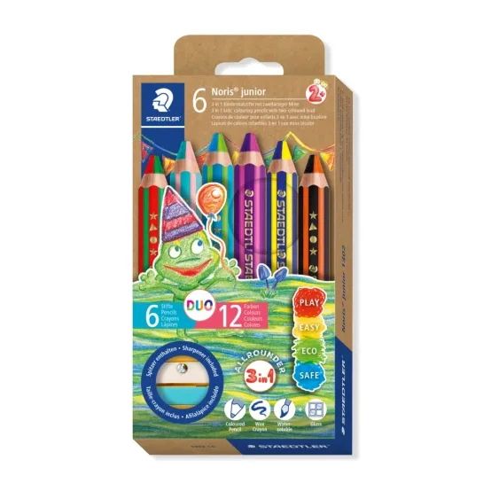 Цветни  моливи Staedtler Noris Junior Duo, 6 броя +острилка