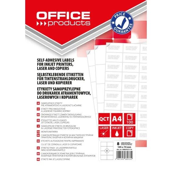 Етикети Office Products, 105х74mm, 100л. (800бр)