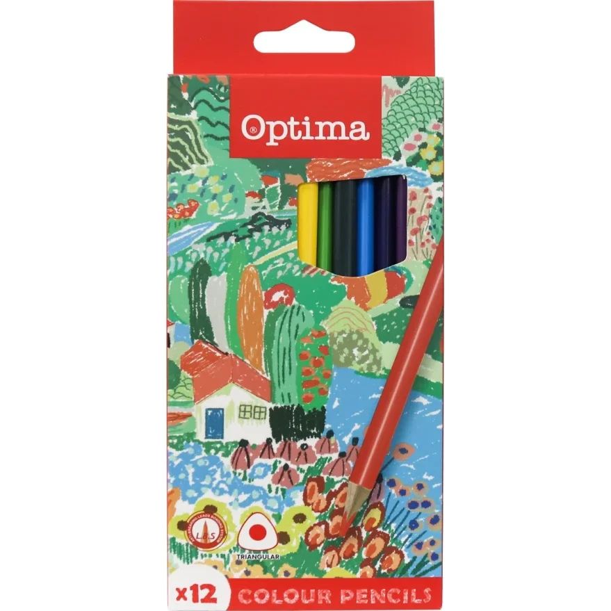 Цветни моливи Optima, триъгълни, 12 цвята