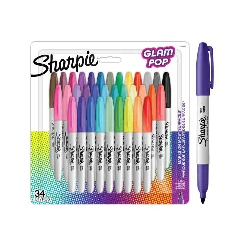 Комплект перманентни маркери Sharpie Glam Pop, F, 34 цвята