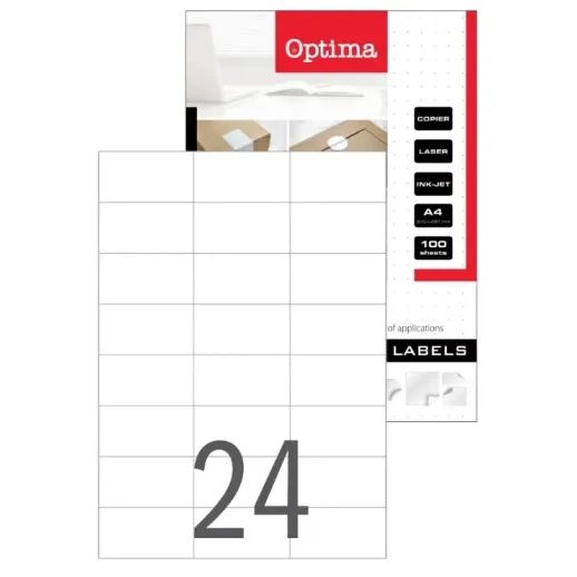Етикети Optima, 70х37mm, 100 листа (2400бр)