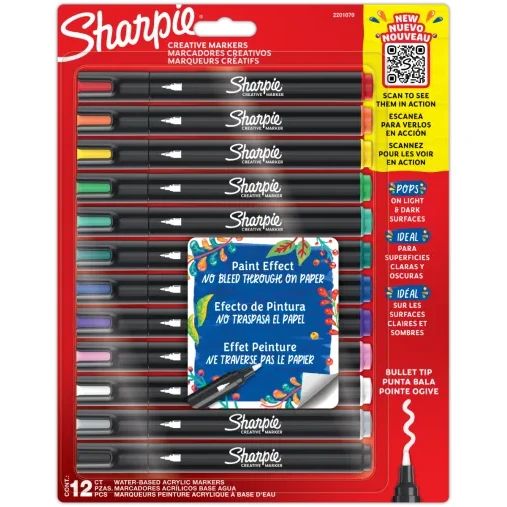 Комплект маркери Sharpie Acrylic, 12 цвята, блистер