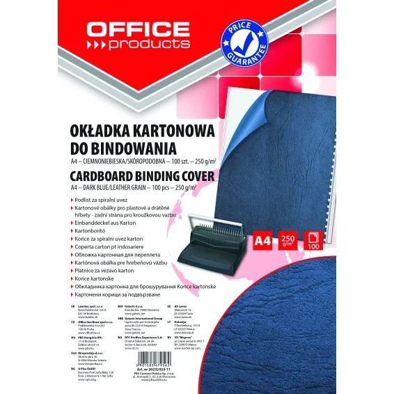 Корица за подвързване, OP, тип кожа 250г, А4,опаковка 100,тъмно синя