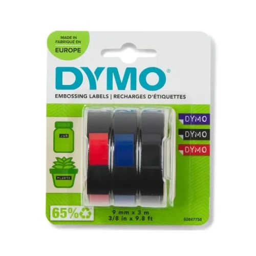 Етикети Dymo 3D, 9mmх3m, 3 в опаковка, асорти - черен, син, червен