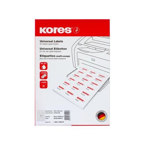 Етикети Kores 48.5/25.4 A4 40ет 100л