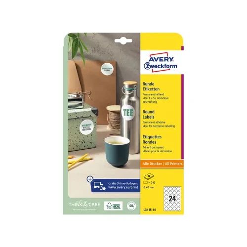 Етикети Avery кръг ф40 A4 24е 10л