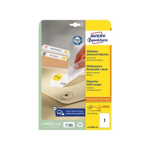 Етикети Avery отлеп. 210/297 1ет 30л