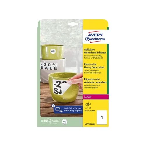 Етикети Avery уст.отлеп. 210/297 1ет 20л
