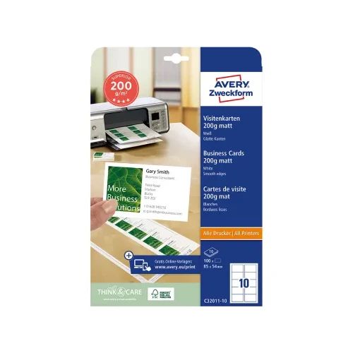 Визитки Avery 85/54 едностранни 10бр 10л