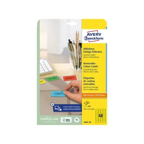 Етикети Avery отл.45.7/21.2 48ет 20л жлт