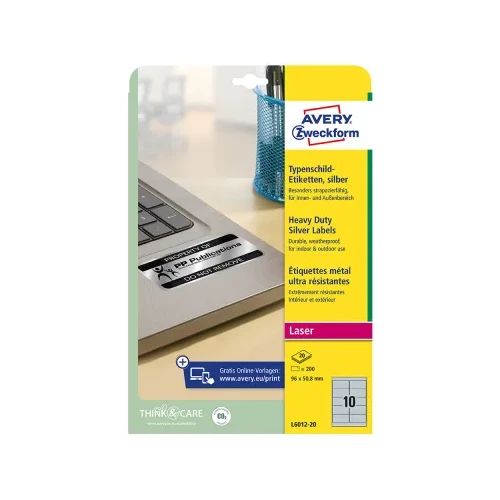 Етикети Avery 96/50.8 A4 10ет сребр. 20л