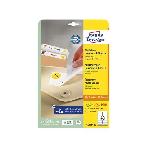 Етикети Avery отлеп. 45.7/21.2 48ет 30л