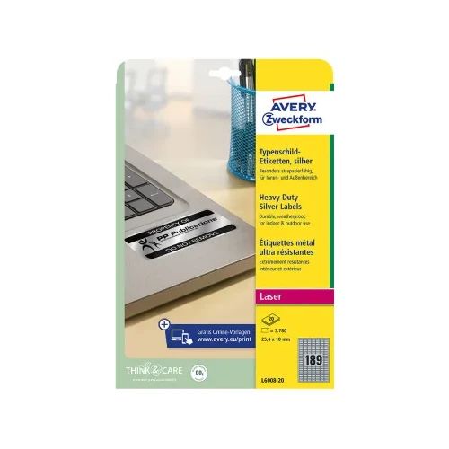 Етикети Avery 25.4/10 A4 189ет сребр.20л