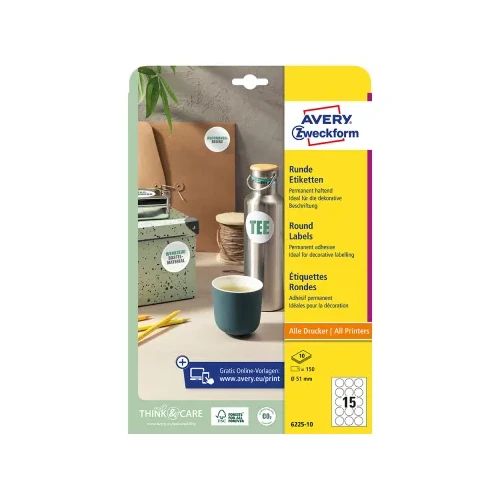 Етикети Avery кръг ф51 A4 15ет 10л