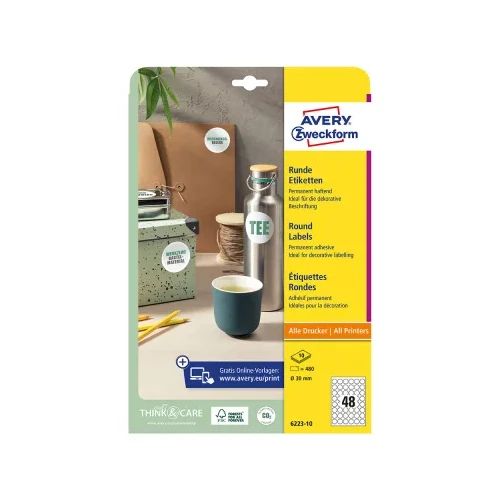 Етикети Avery кръг ф30 A4 48ет 10л