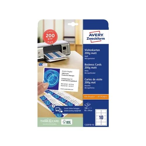 Визитки Avery 85/54 двустранни 10бр 10л