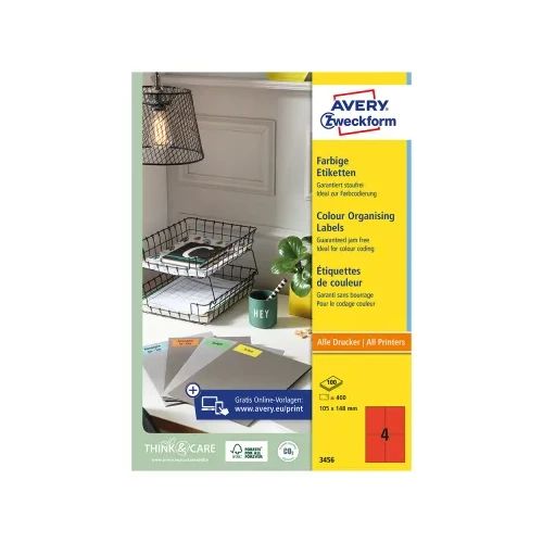 Етикети Avery 105/148 A4 4ет червен 100л