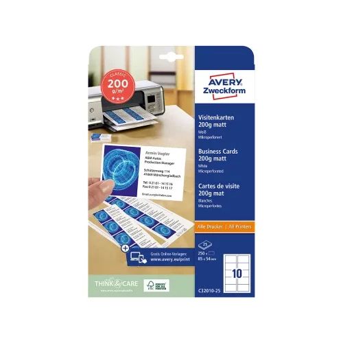 Визитки Avery 85/54 двустранни 10бр 25л