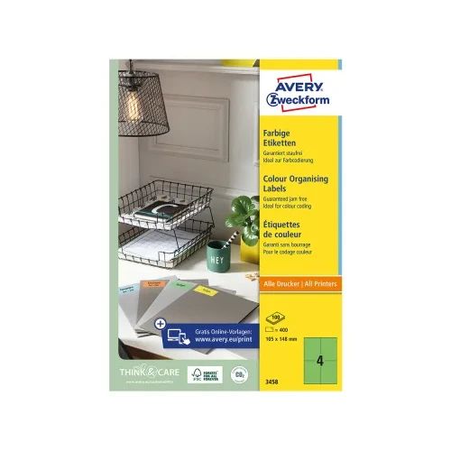 Етикети Avery 105/148 A4 4ет зелен 100л