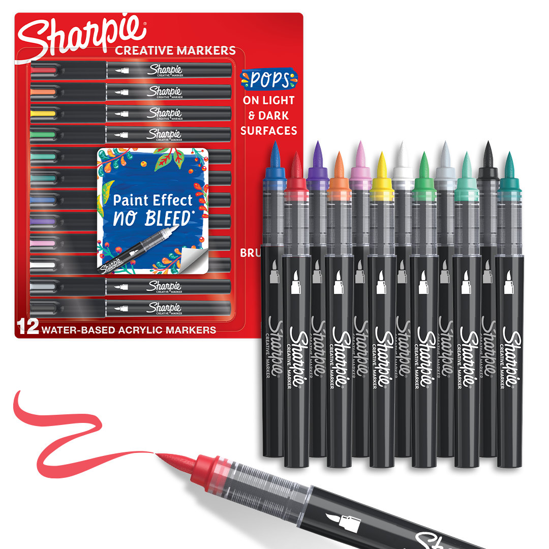 Комплект маркери Sharpie Acrylic Brush, 12 цвята, блистер