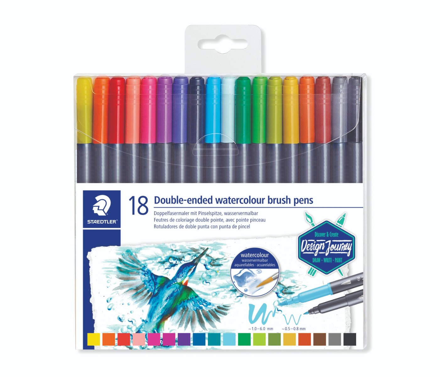 Акварелни флумастри Staedtler Design Journey , двувърхи, 18 цвята
