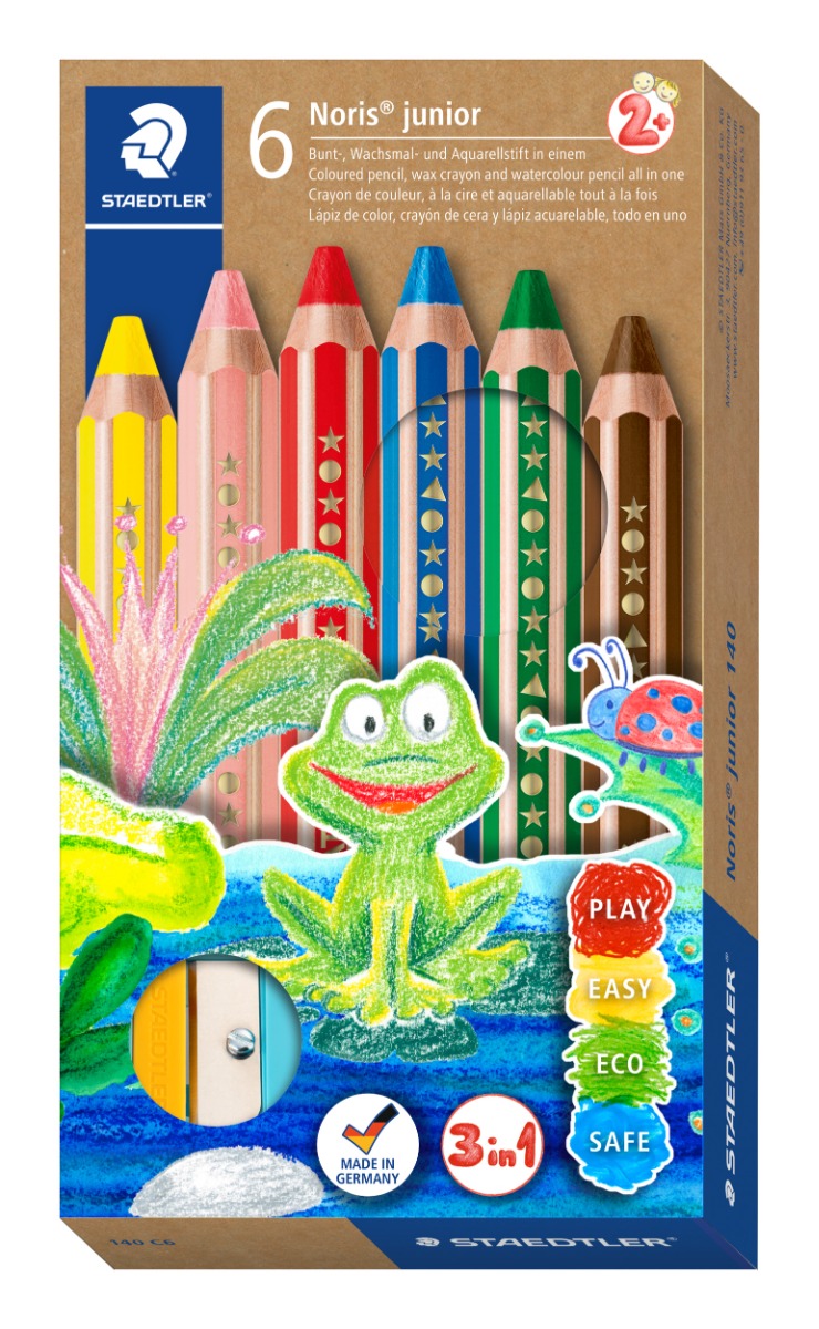 Цветни моливи Staedtler Noris Junior 140, 3 в 1, 6 цвята
