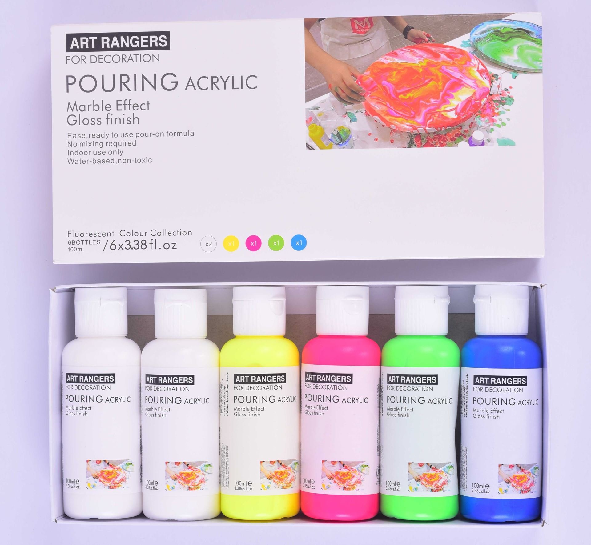 Акрилни боички Art Ranger, 6 бр x 100 ml, флуоресцентни